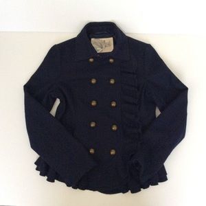 Kimchi Blue wool blend navy ruffled pea coat